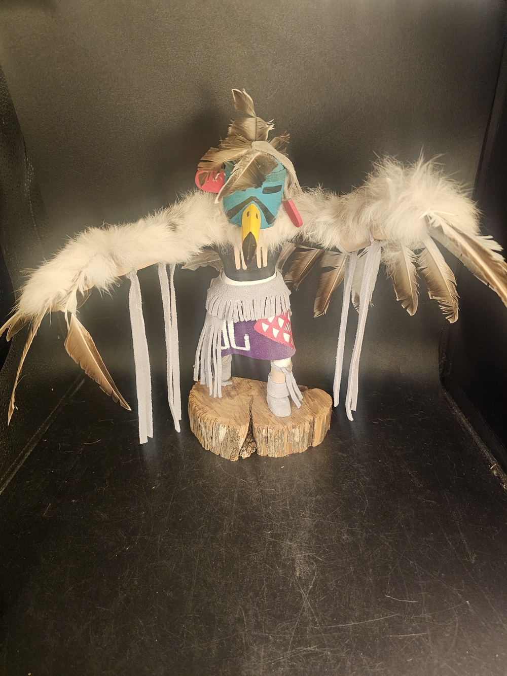Vintage Native American Eagle Dancer Kachina, Painted Wood And Feathers, Signed